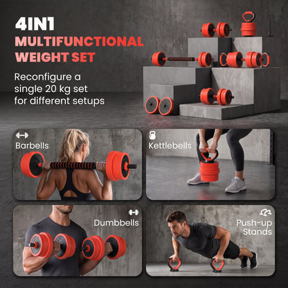 Ensemble d'haltères ajustables 4 en 1 de 20 kg