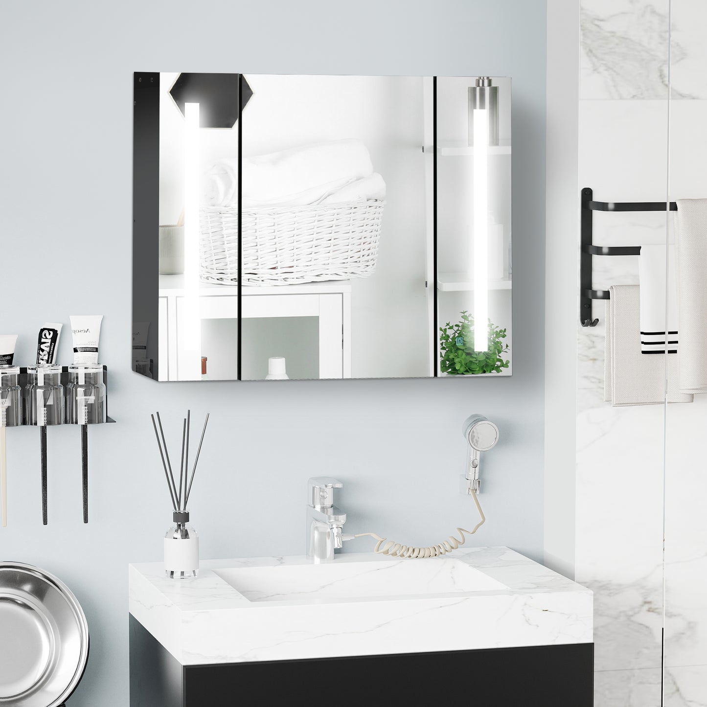Armoire à miroir LED murale avec étagères ajustables