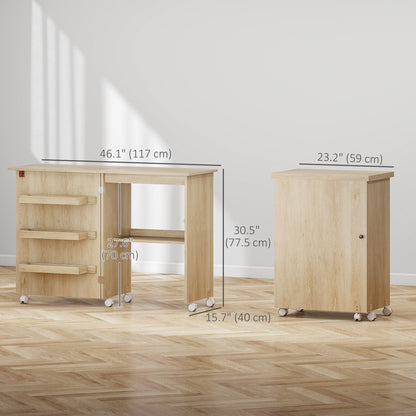Meuble à coudre pliant avec rangement et roulettes