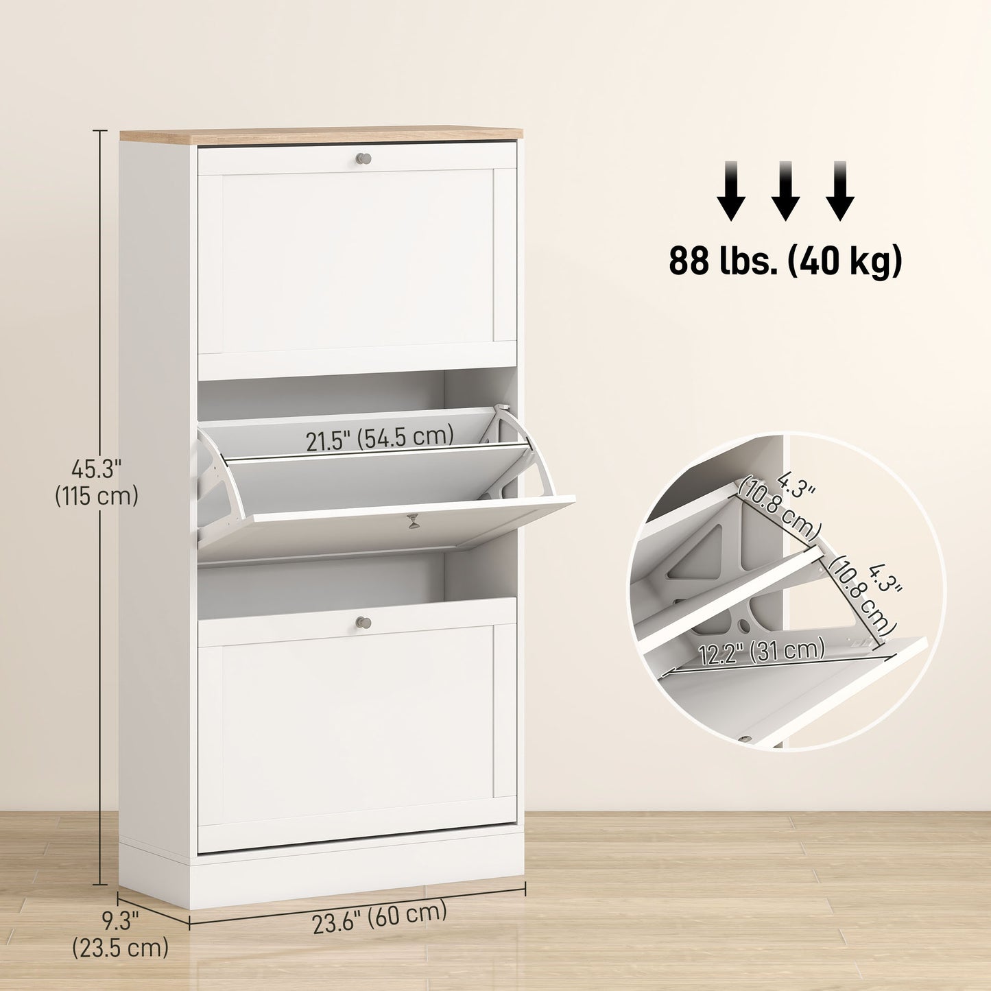 Armoire à chaussures 3 tiroirs rabattables, 12-18 paires