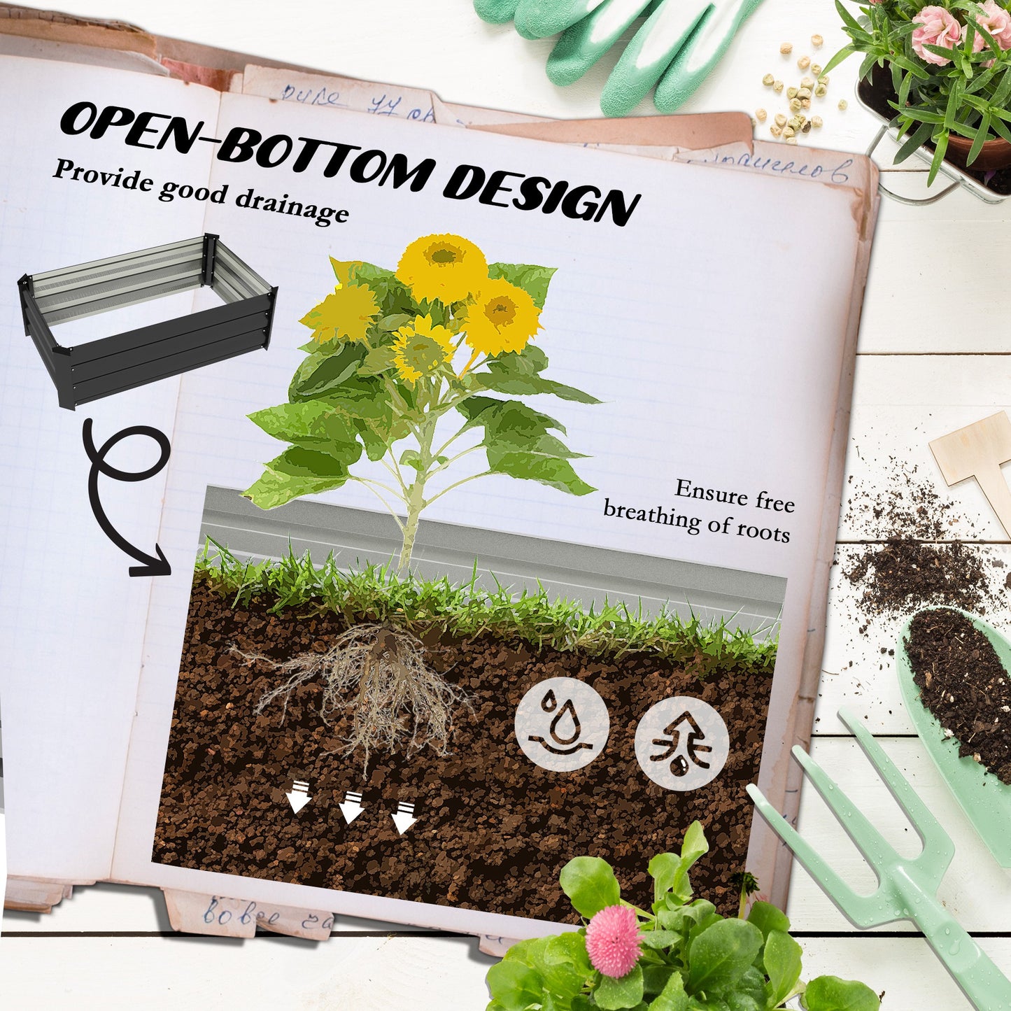 Bacs surélevés galvanisés ensemble de 2 pour jardin