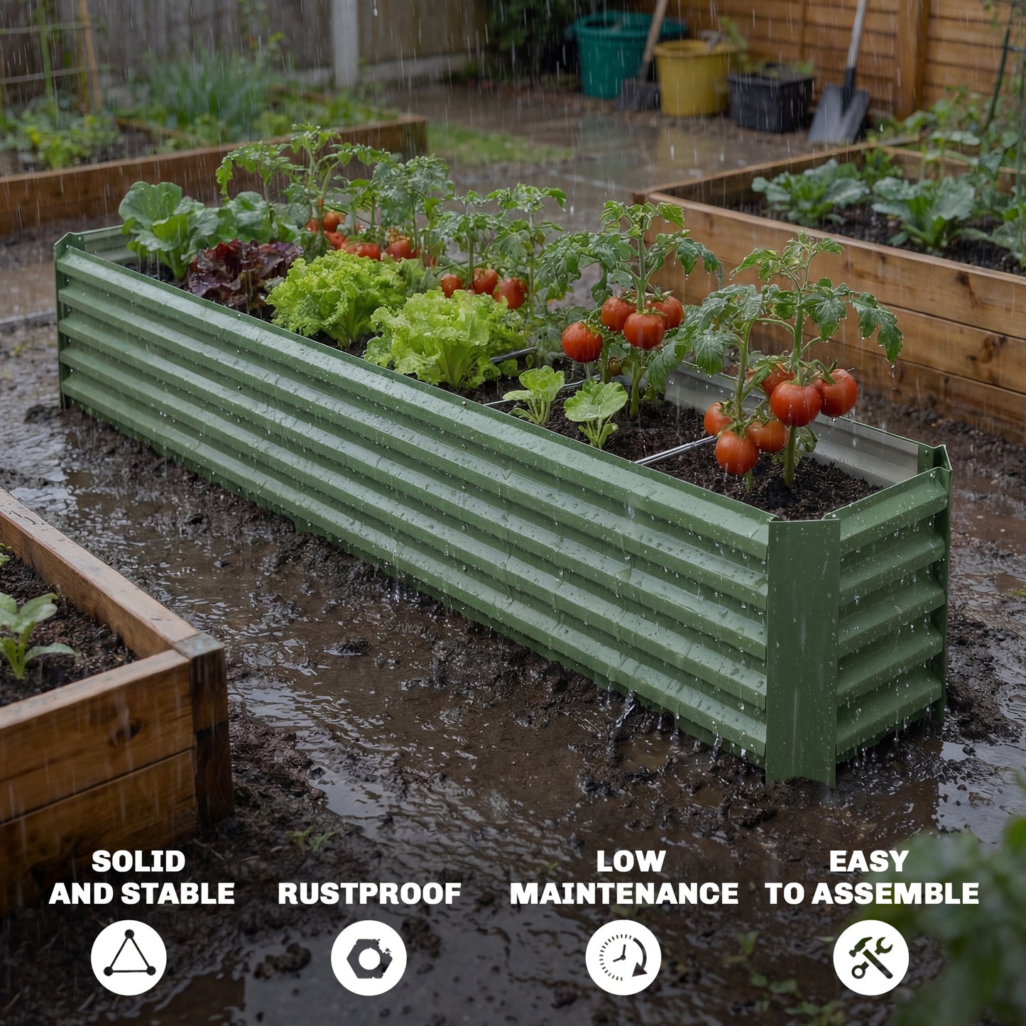 Outsunny Galvanized Raised Garden Bed 240x40x45cm Outdoor Garden