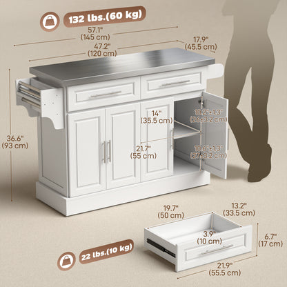 Îlot de cuisine en acier inoxydable avec rangement