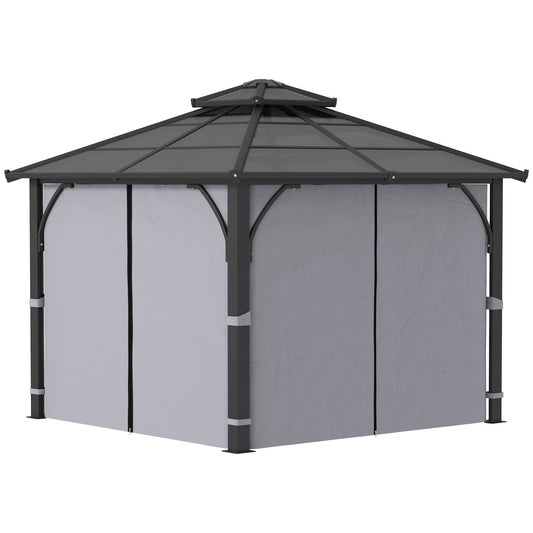 Outsunny 3x3m Hardtop Gazebo with Dark Grey Curtains
