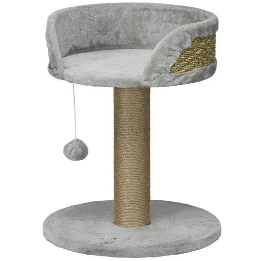 Arbre à chat compact griffoir jouet balle perchoir — gris