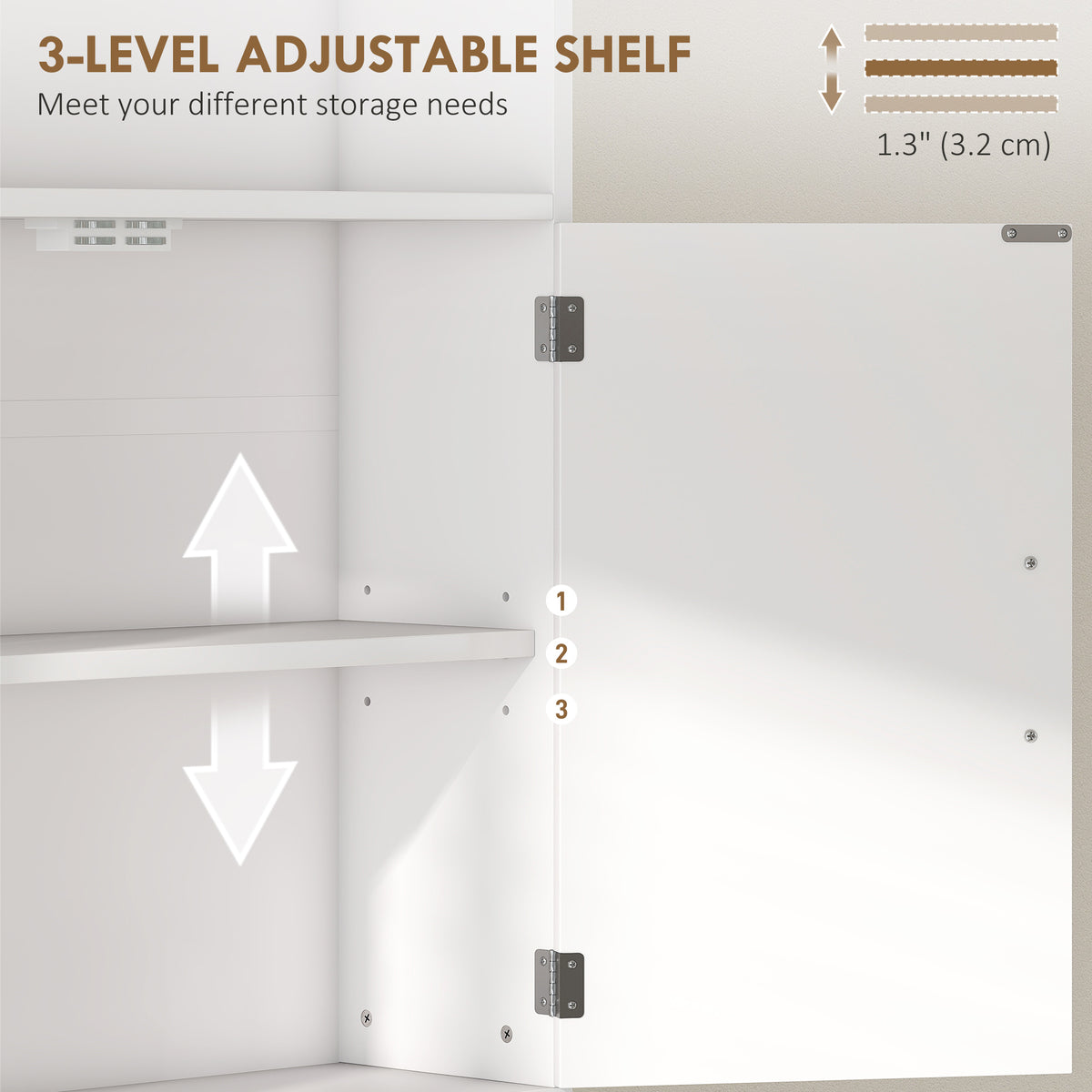 Meuble de rangement autoportant au-dessus des toilettes à 4 tablettes