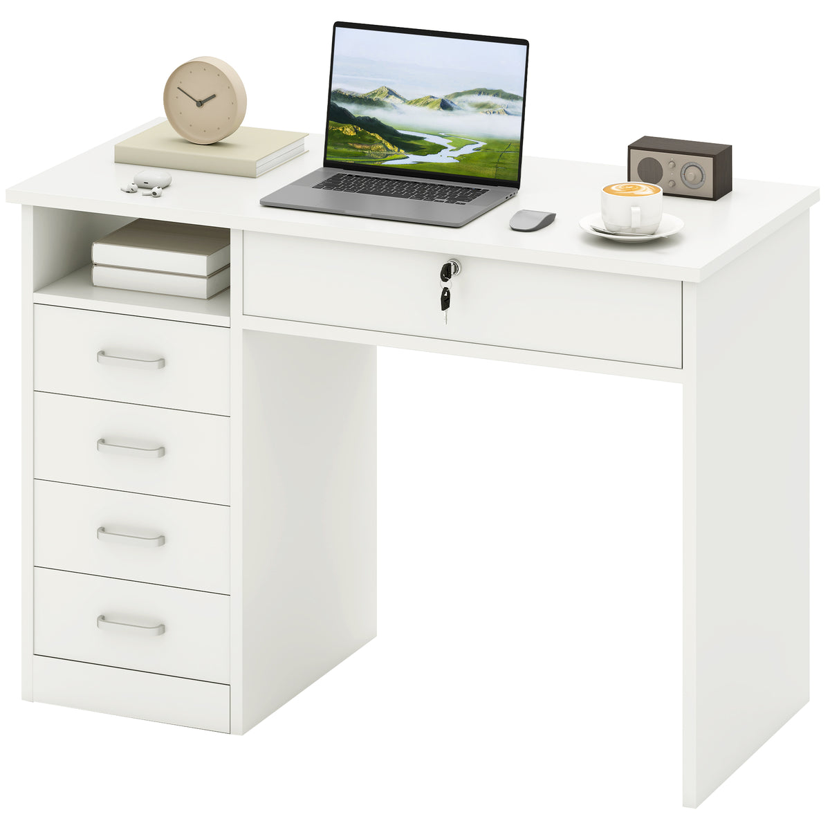 Bureau d'ordinateur de travail avec tiroir verrouillable