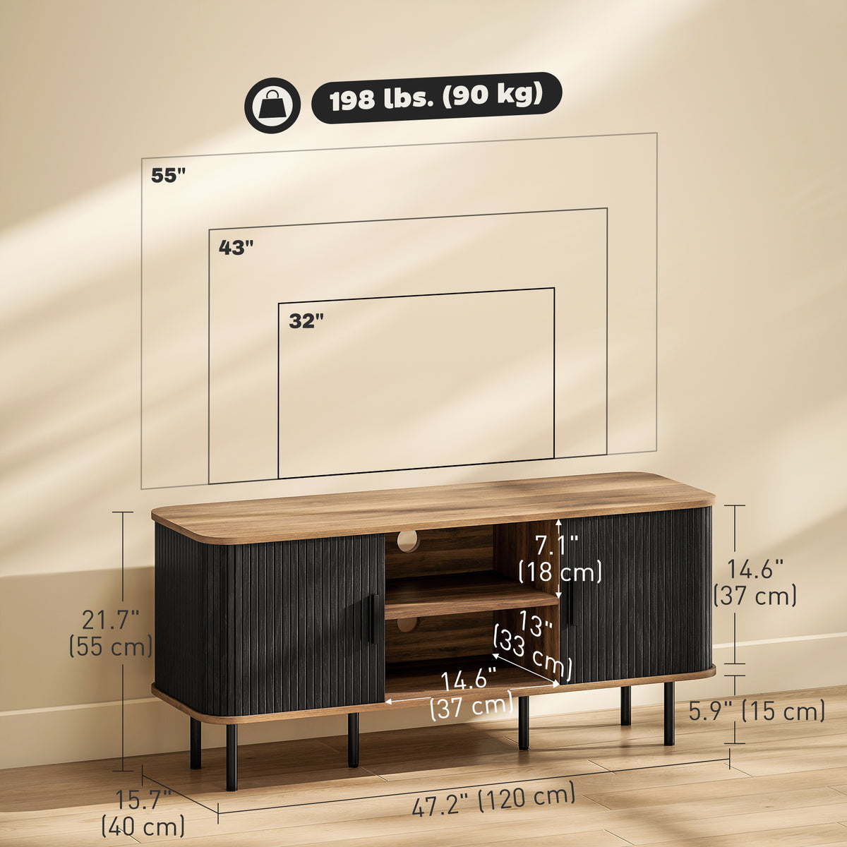 Meuble TV avec rangement pour télé jusqu'à 55 po