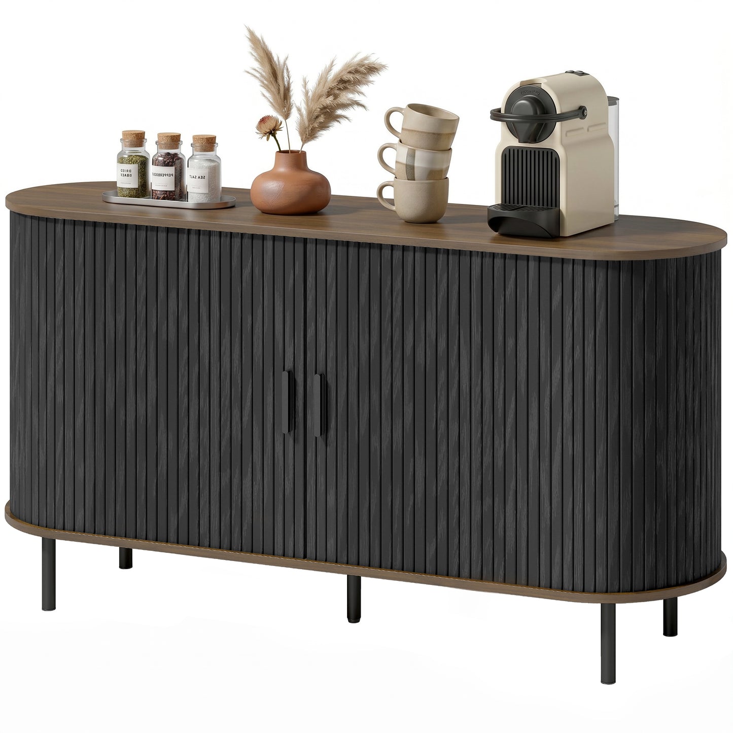 Buffet bahut cannelé portes coulissantes tablettes réglables