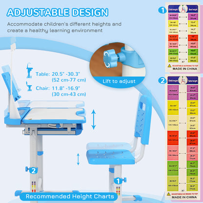 Bureau enfant ajustable avec chaise et lampe LED