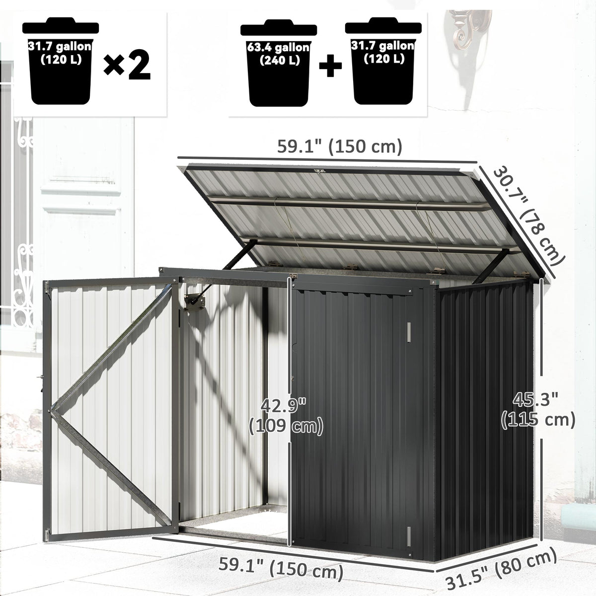 Abri de rangement extérieur acier galvanisé — Gris foncé