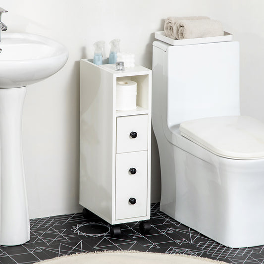 Meuble de rangement étroit pour salle de bains sur roulettes