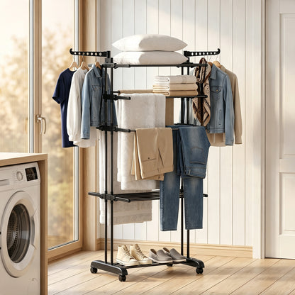Séchoir à linge pliant à 5 paliers sur roulettes
