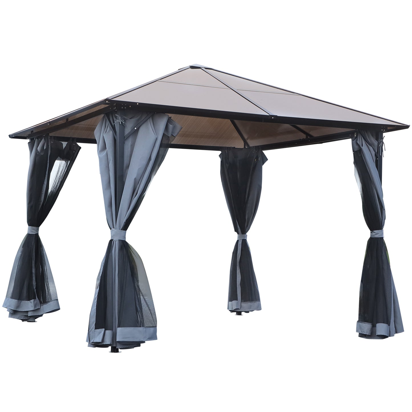 Gazebo aluminium toit rigide avec rideaux et moustiquaires