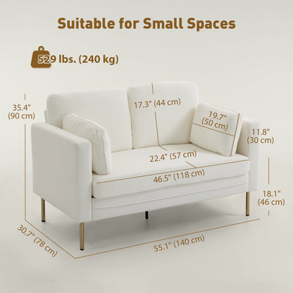 Petit sofa deux places en velours côtelé — pieds dorés