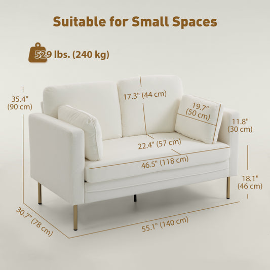 Petit sofa deux places en velours côtelé — pieds dorés