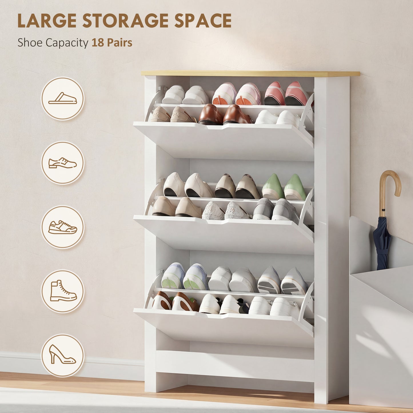 Armoire à chaussures 3 tiroirs abattants 12-18 paires