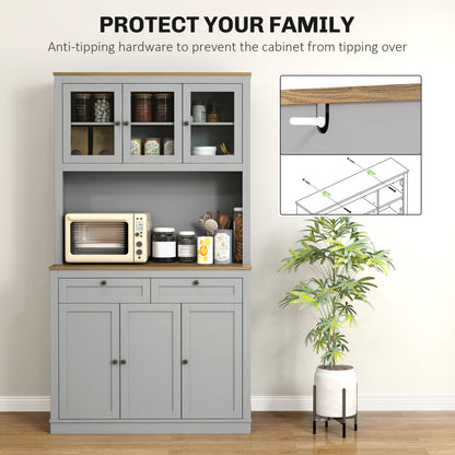 Armoire-buffet cuisine avec espace micro-ondes et portes vitrées
