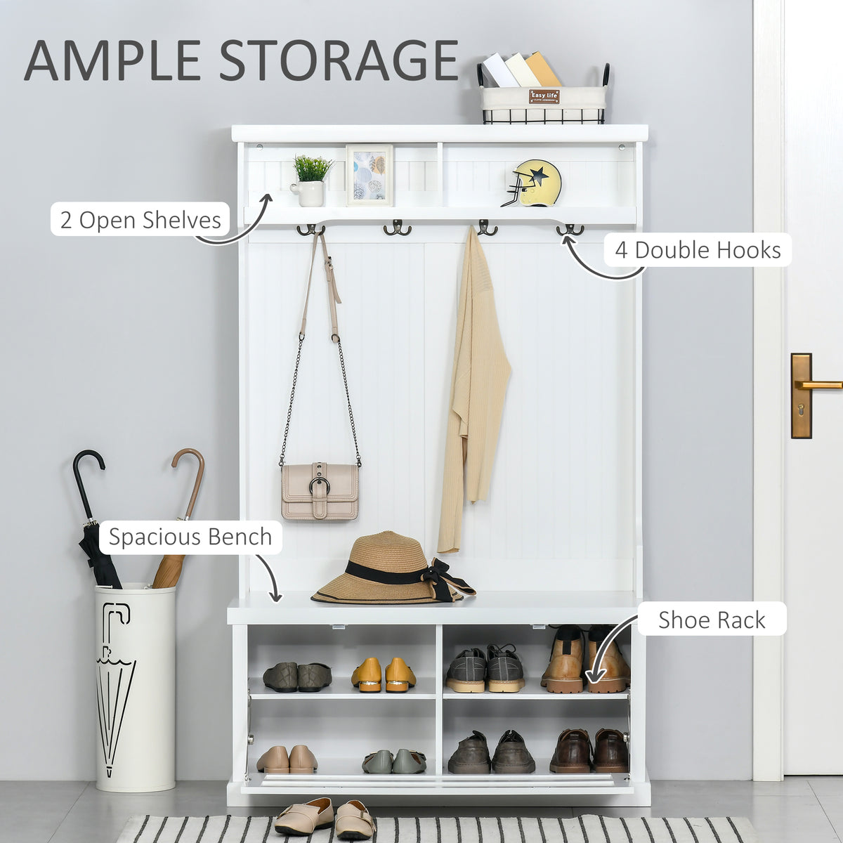 Meuble d'entrée avec banc de rangement et patères 164 cm