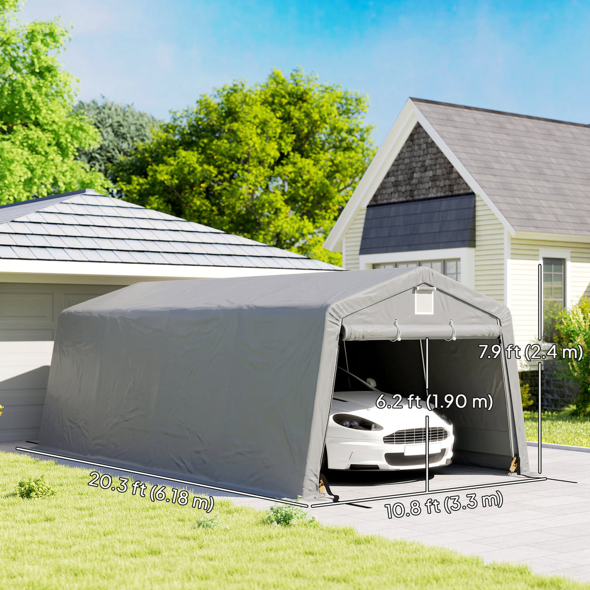 Abri automobile 11' x 20' cadre acier galvanisé