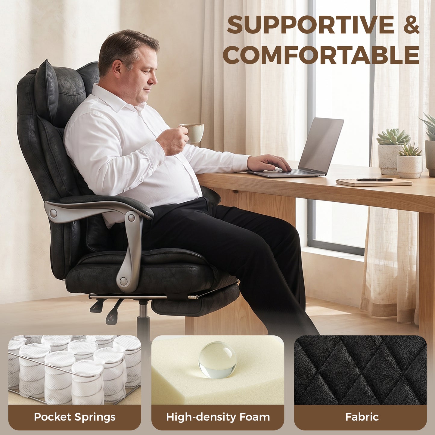 Chaise de bureau exécutif grand confort inclinable 135°