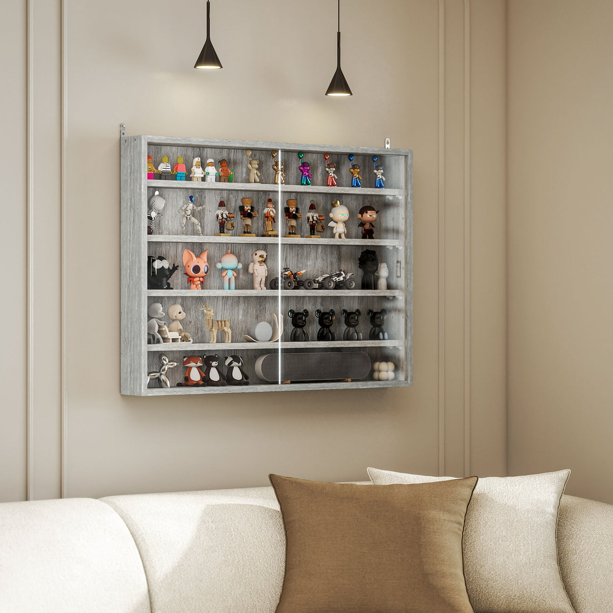 Vitrine murale 5 tablettes avec 2 portes en verre