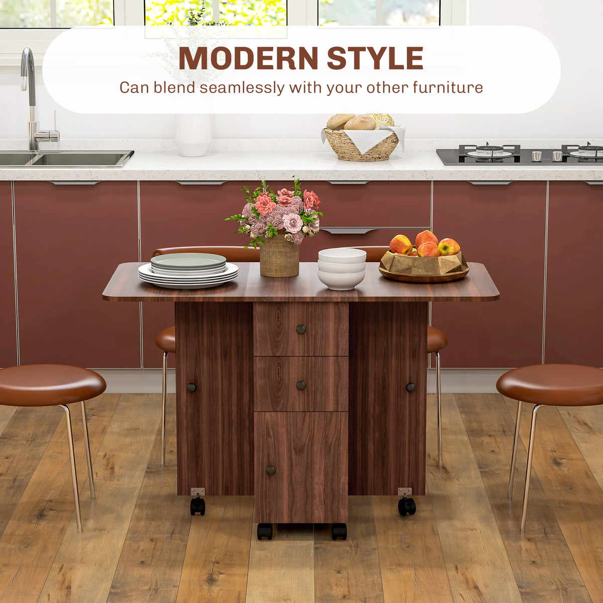 Table à manger pliante escamotable avec rangement — Roulettes