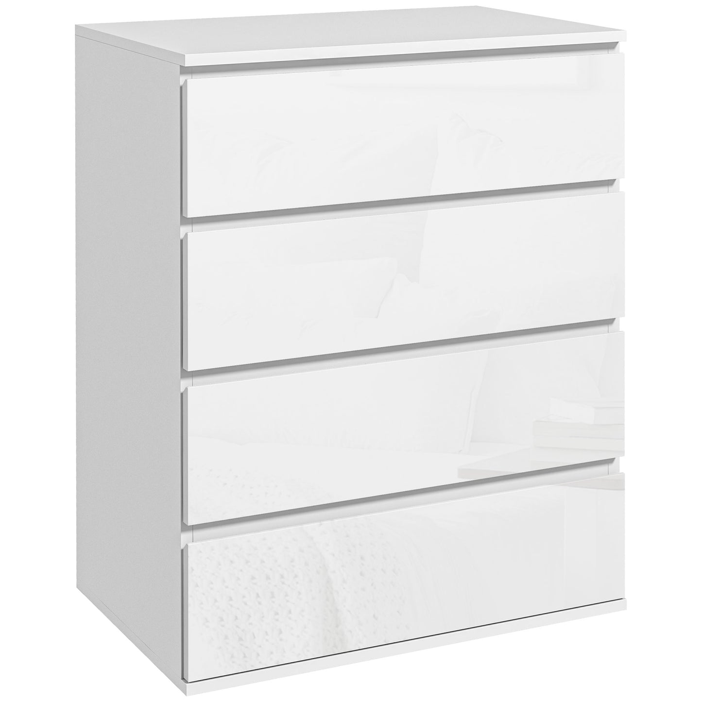 Commode 4 tiroirs fini haute brillance pour chambre