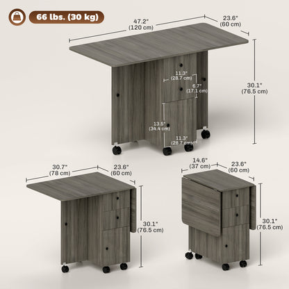 Table à manger pliante escamotable avec rangement à roulettes