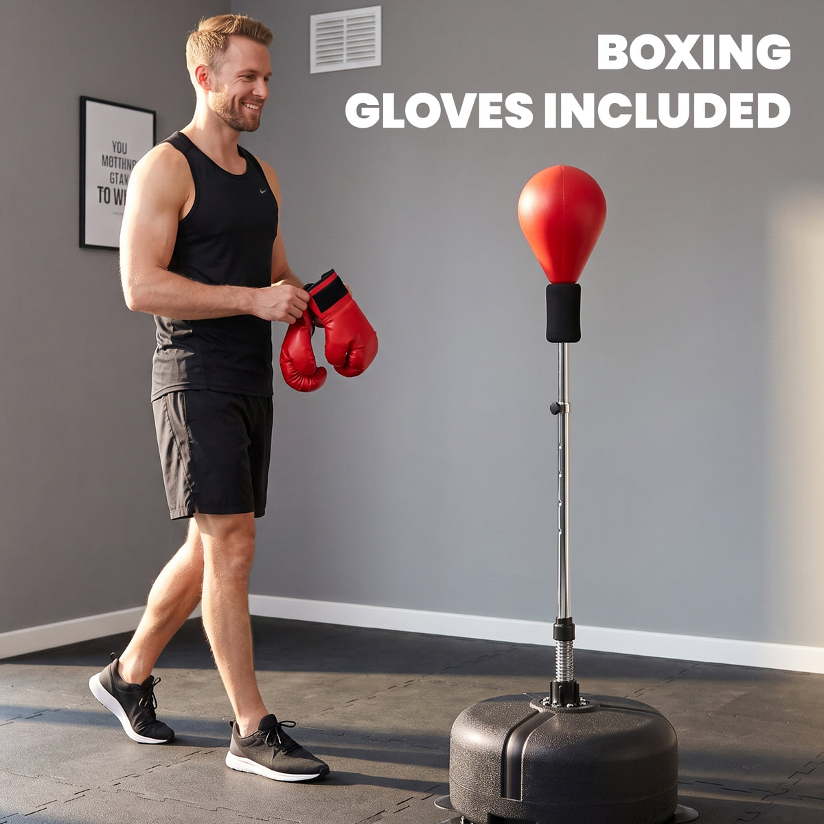 Sac de frappe sur pied réglable avec gants