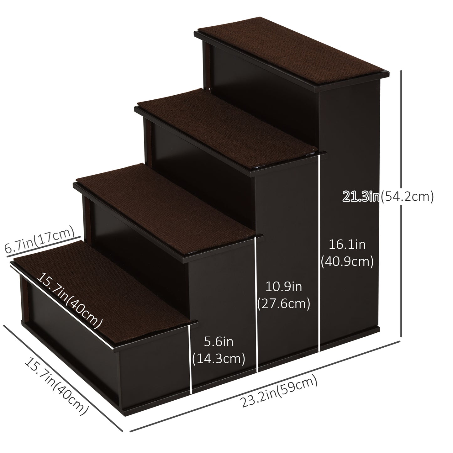 Escalier pour chien 4 niveaux bois MDF — café foncé
