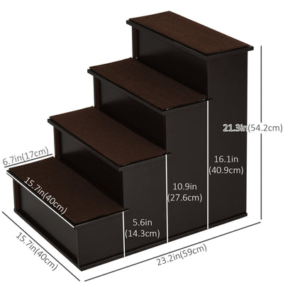 Escalier pour chien 4 niveaux bois MDF — café foncé