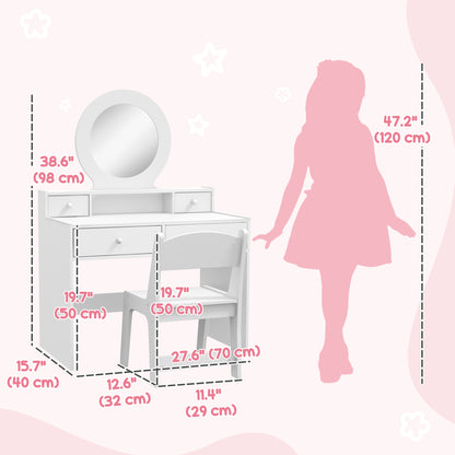 Coiffeuse enfant avec miroir et tabouret 4 tiroirs