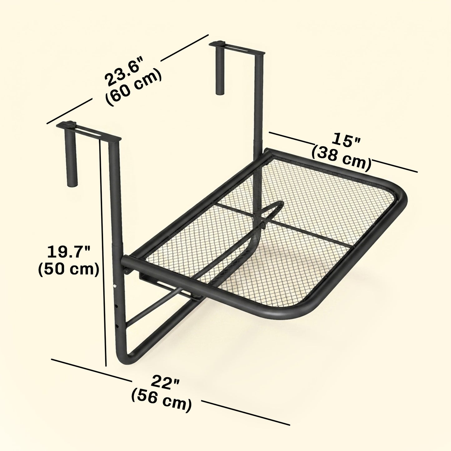 Table de balcon suspendue ajustable pour rambarde