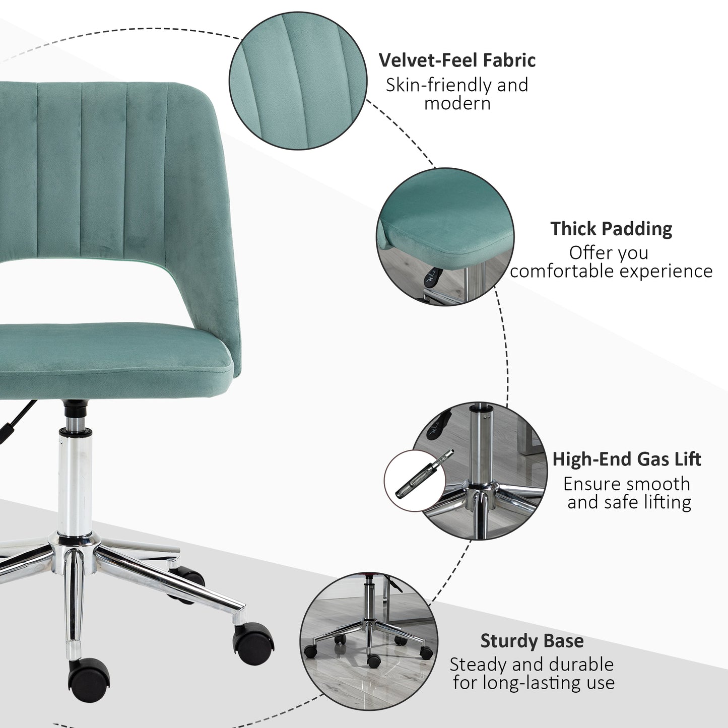 Chaise de bureau mi-hauteur velours forme festonnée pivotante