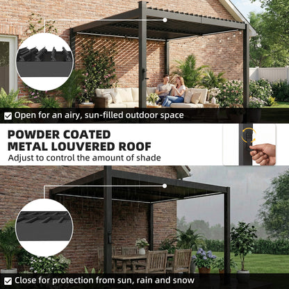Pergola à lamelles avec éclairage solaire et toit métallique