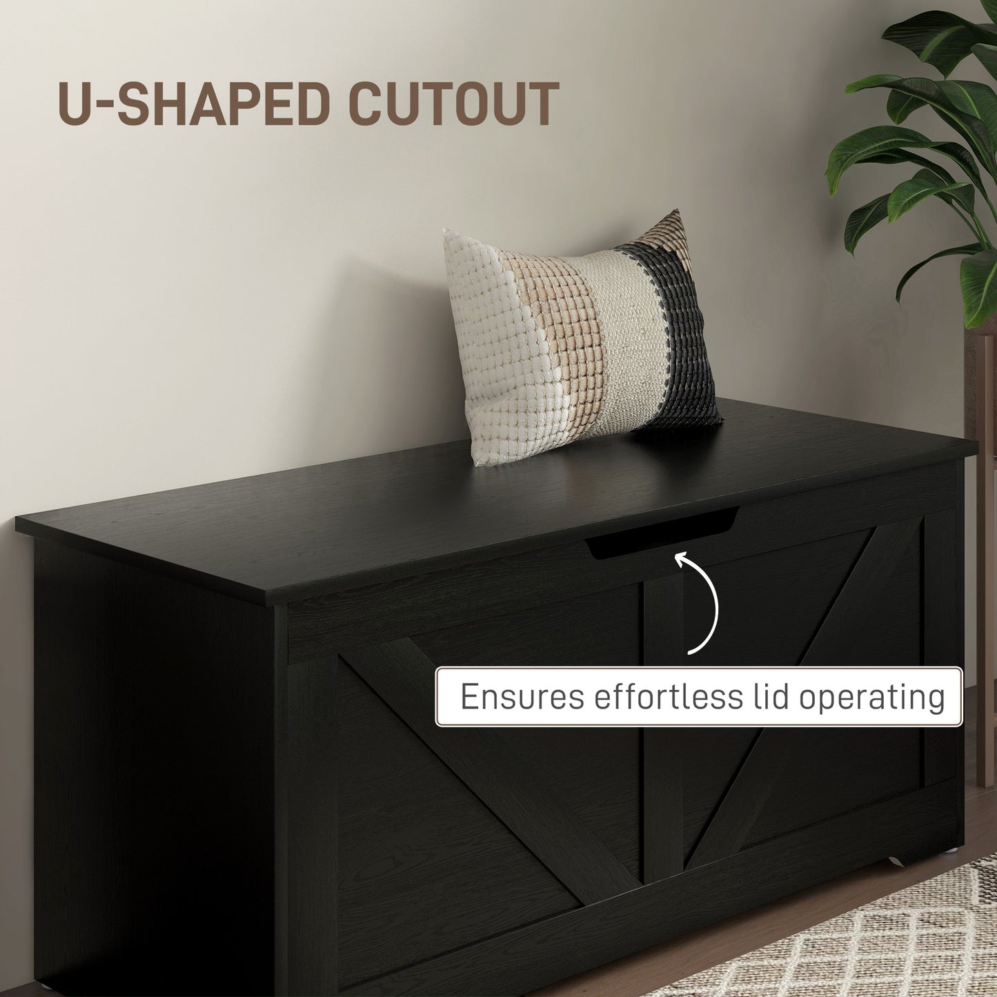Coffre de rangement spacieux avec charnières sécurisées 100 cm — Grain de bois noir