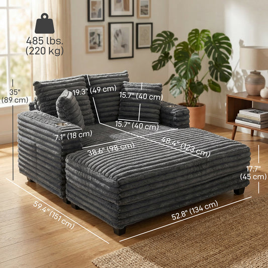 Sofa-lit grand confort avec porte-verres et coussins
