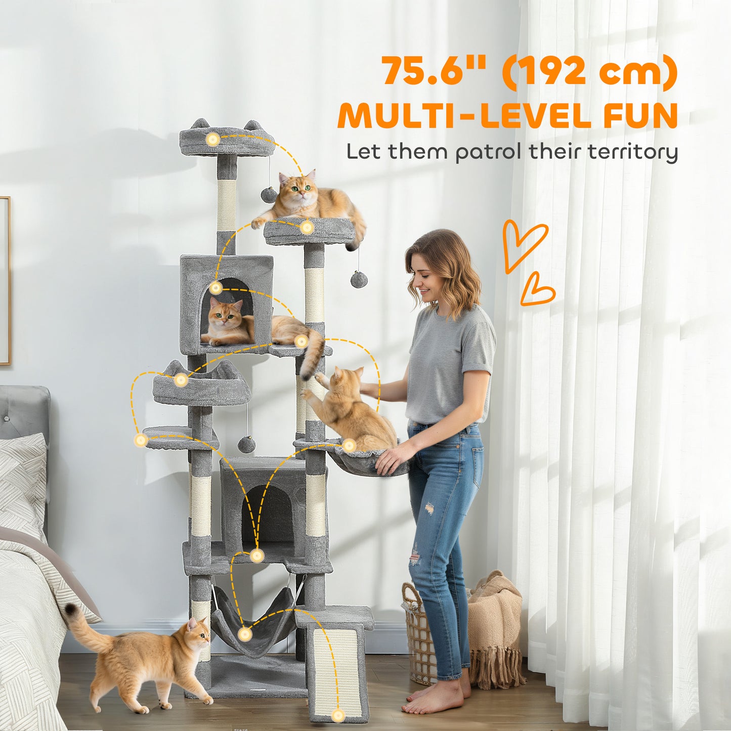 Arbre à chat multi-niveaux 192 cm avec 8 griffoirs