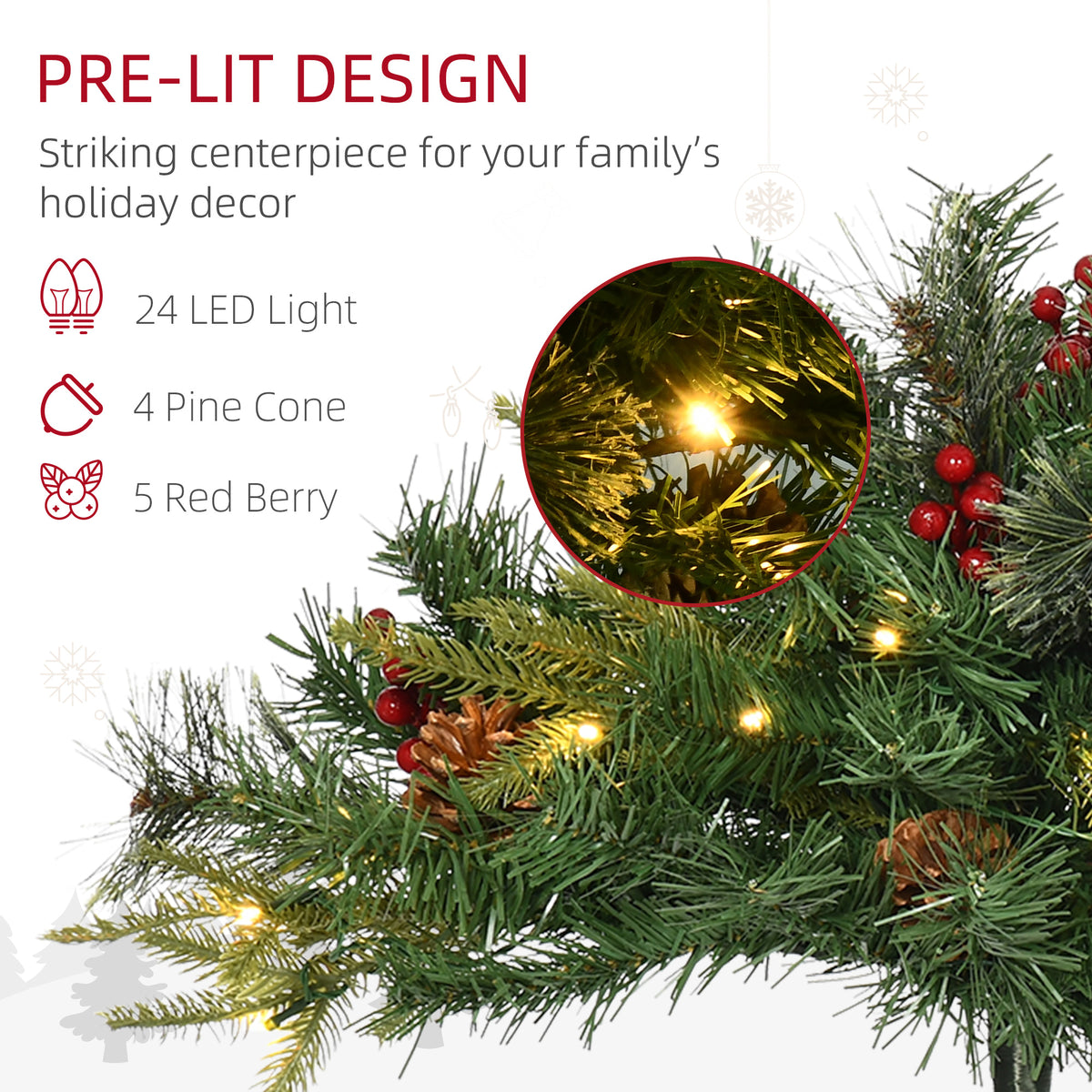 Sapins de Noël artificiels prééclairés 46 cm avec baies — Lot de 2