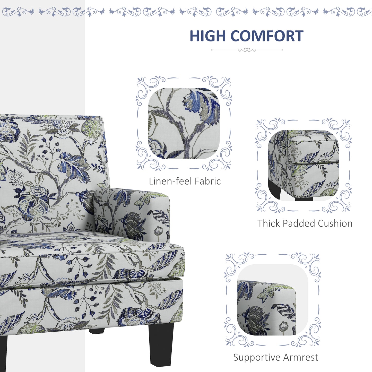 Fauteuil accent mi-siècle motif floral à clous