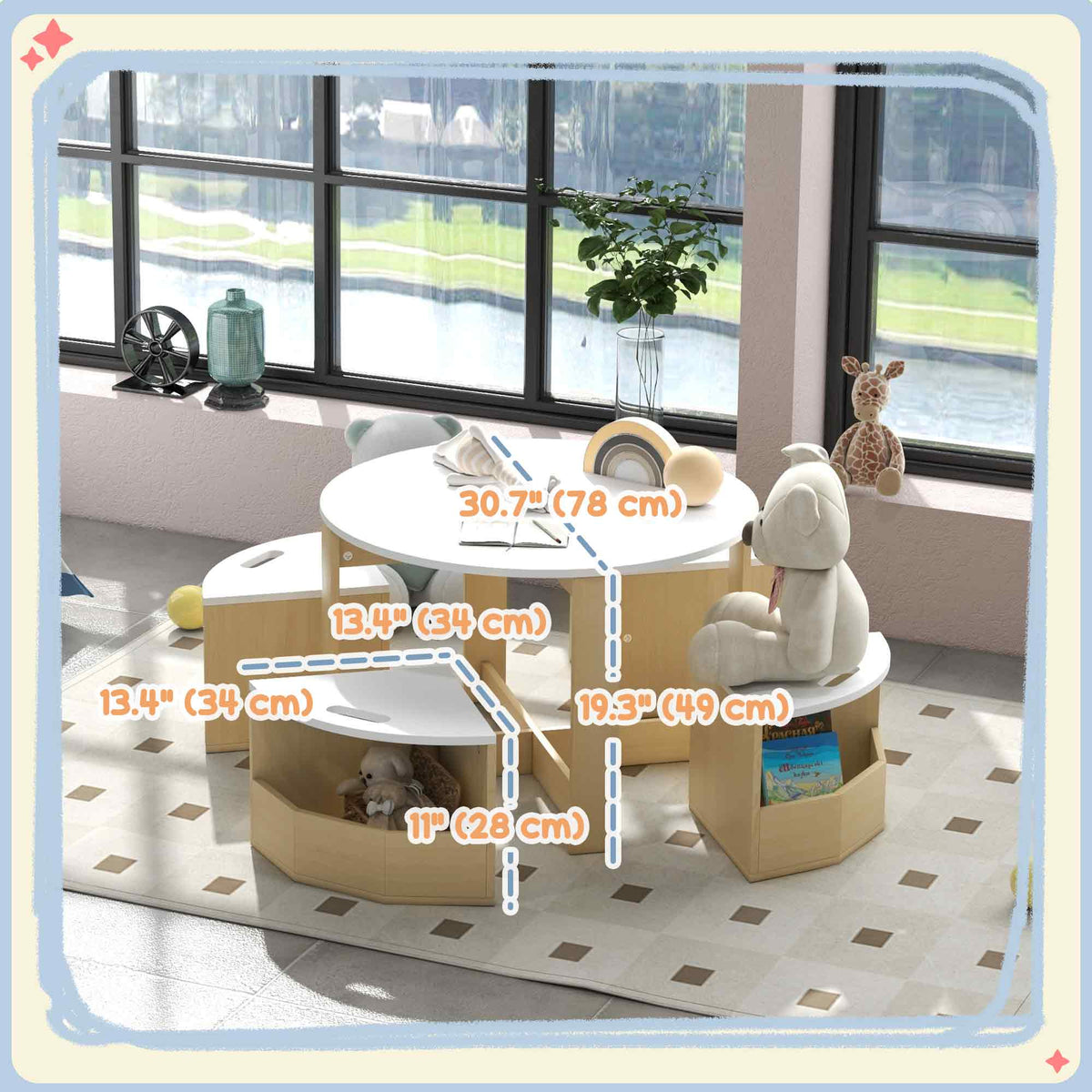 Ensemble table et chaises pour enfants avec rangement — Lot de 5
