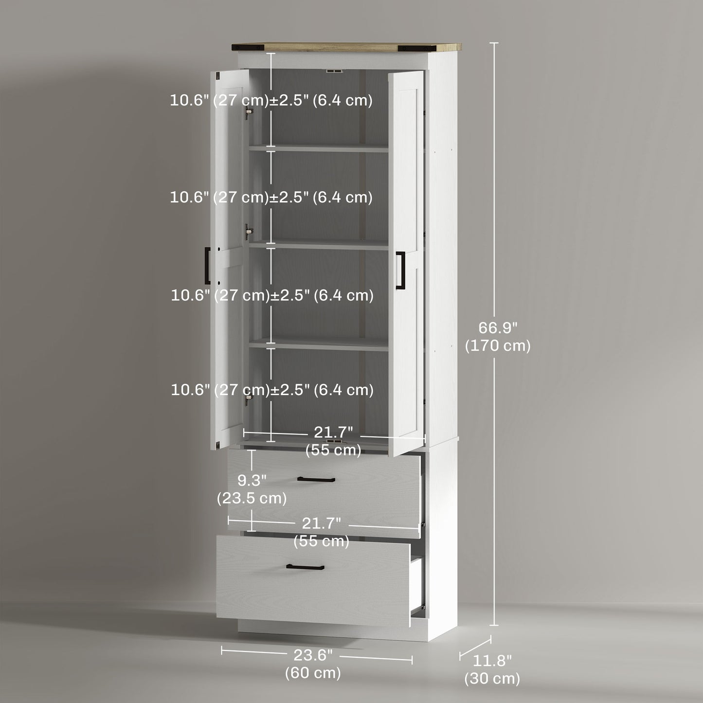 Armoire de cuisine haute 4 niveaux avec tiroirs