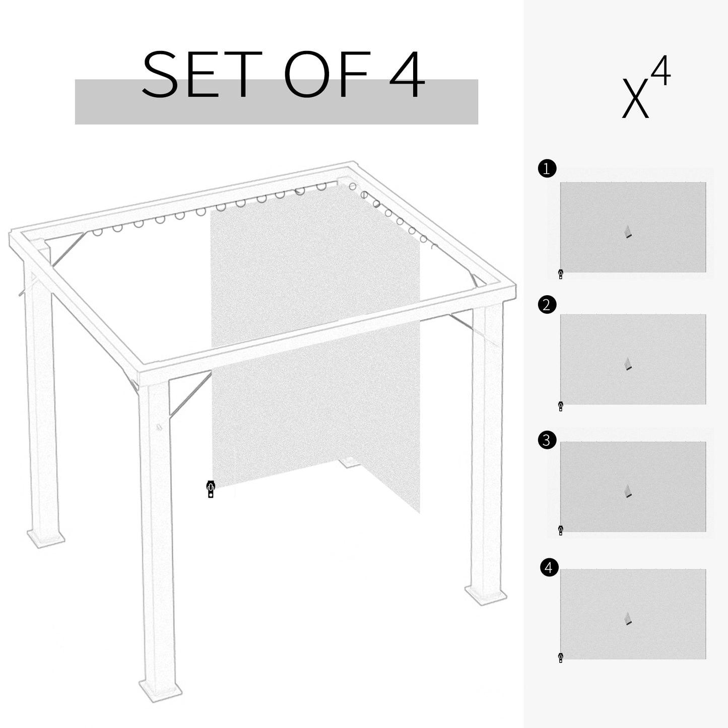 Rideaux gazebo universels 4 panneaux 10' x 12' — Foncé