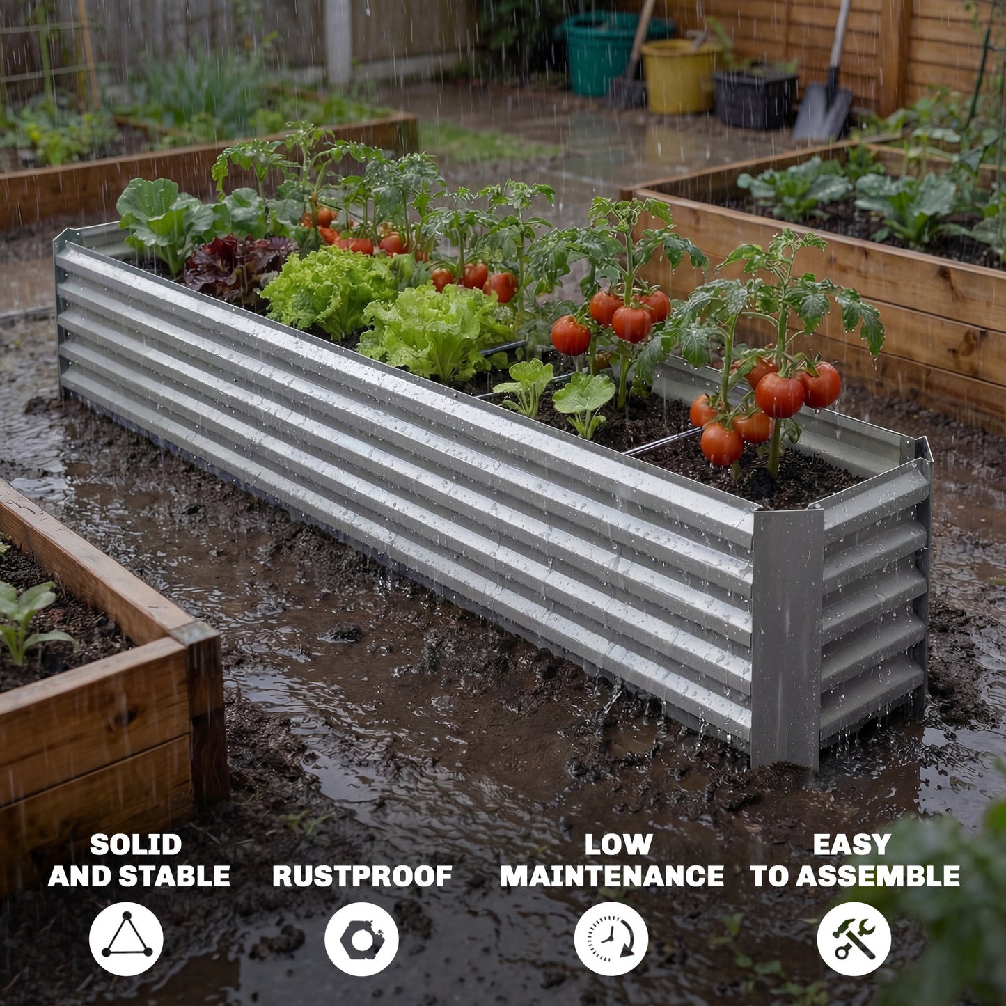 Outsunny Galvanized Raised Garden Bed 240x40x45cm Outdoor Garden