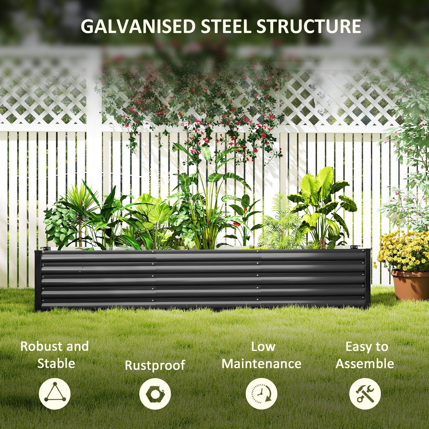 Outsunny Galvanized Raised Garden Bed 240x40x45cm Outdoor Garden