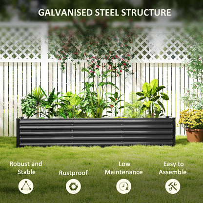 Outsunny Galvanized Raised Garden Bed 240x40x45cm Outdoor Garden