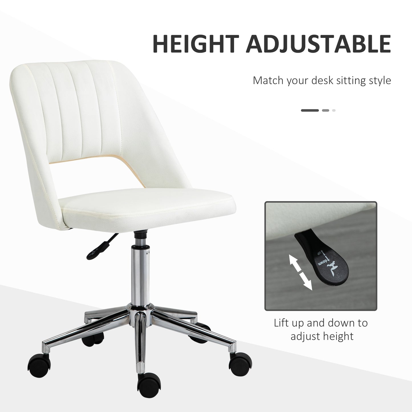 Chaise de bureau mi-hauteur velours forme festonnée pivotante