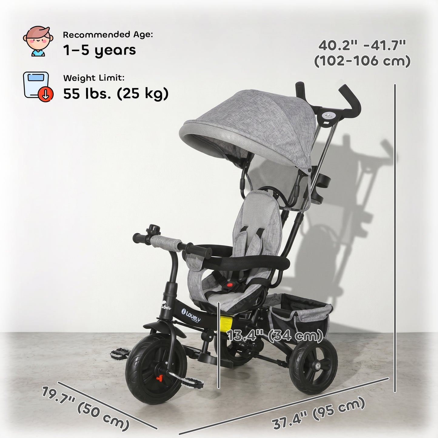 Tricycle 6-en-1 pour tout-petits avec panier et harnais