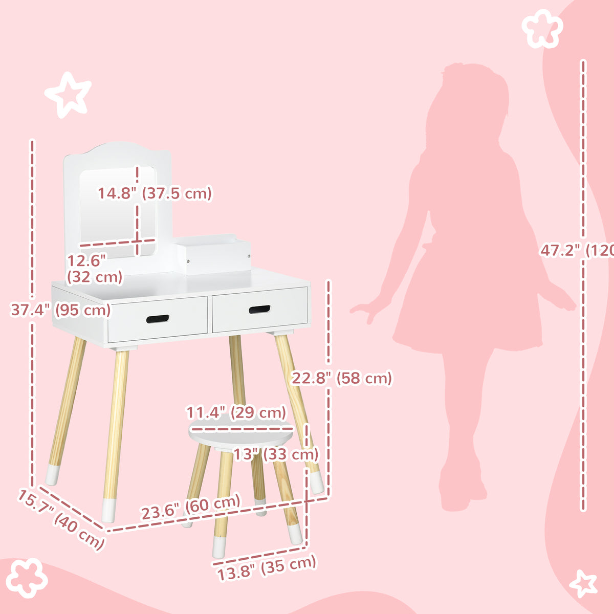 Coiffeuse pour enfants avec miroir et tabouret